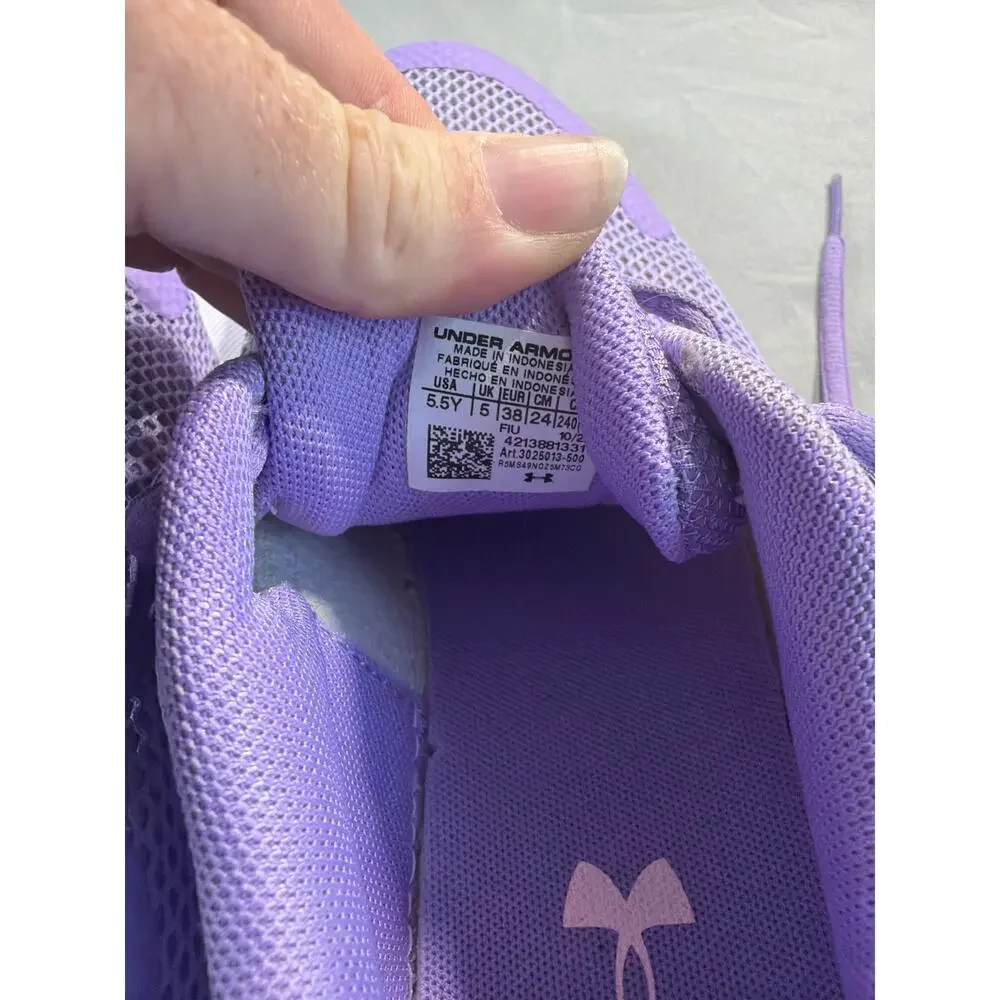 Under Armour Purple and Pink Kids Surge 3 running shoes size 5.5Y